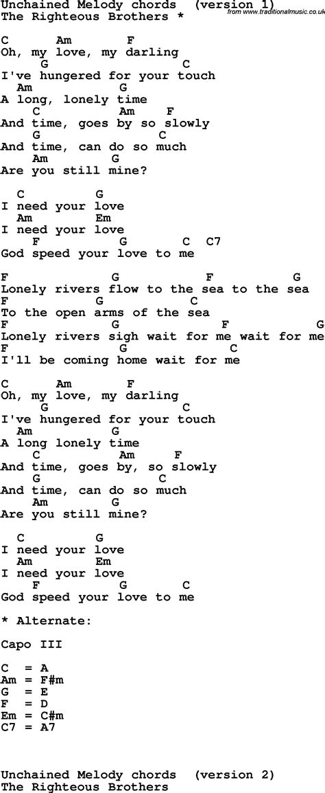unchained melody lyrics and chords.